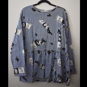 Zara Trafaluc Modern Graphic Print Peplum Top